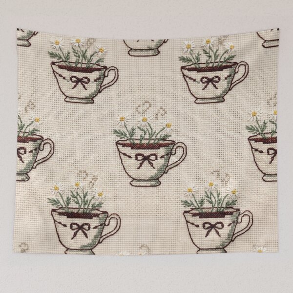 Item preview, Vintage Embroidered Chamomile Teacup Cross Stitch Pattern designed and sold by GangisHouse.