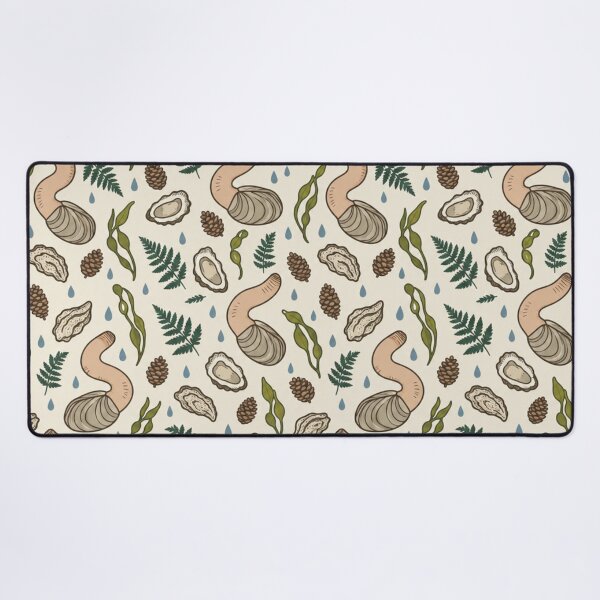 Item preview, Geoduck Clam Pattern | Funny Pacific Northwest Geoducks with Oysters, Ferns, Pine Cones and Rain designed and sold by StickyGuys.