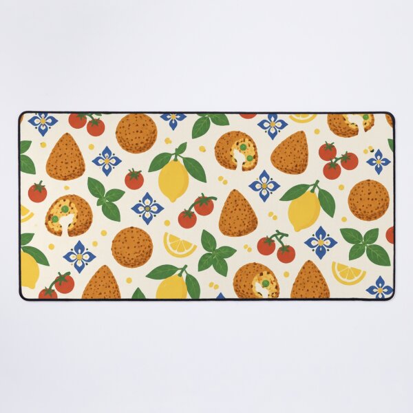 Item preview, Arancini Sicilian Food Pattern | Fried Rice Balls with Mozzarella, Lemons, Basil and Majolica Tiles designed and sold by StickyGuys.