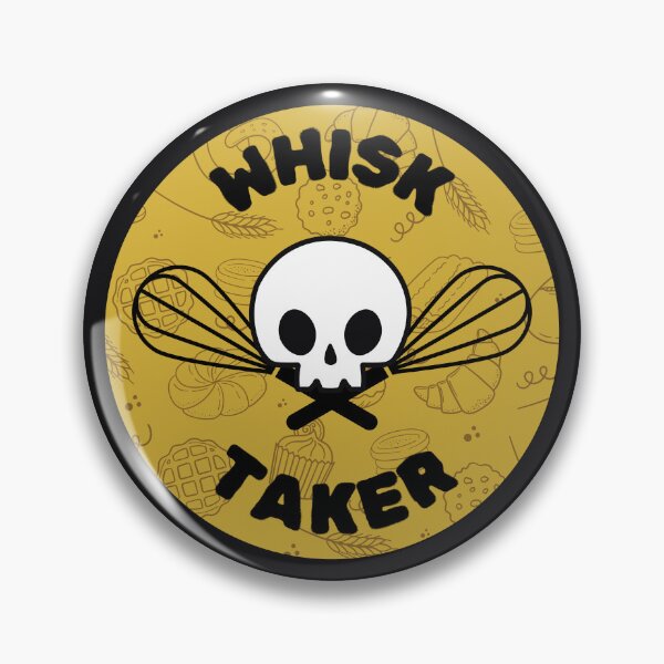 Item preview, Whisk Taker - Funny Baking Pun Skull Whisk Pin designed and sold by Fern & Fable Studio.
