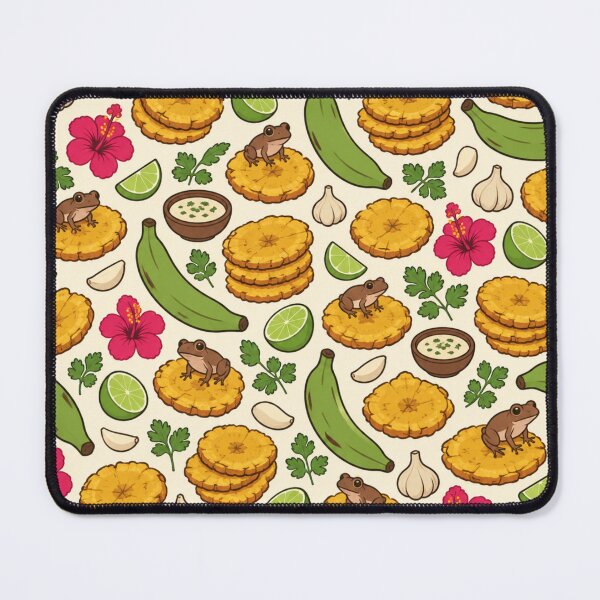 Item preview, Tostones Puerto Rican Food Pattern | Fried Plantains with Mojo, Limes, Hibiscus and Coqui Frogs designed and sold by StickyGuys.
