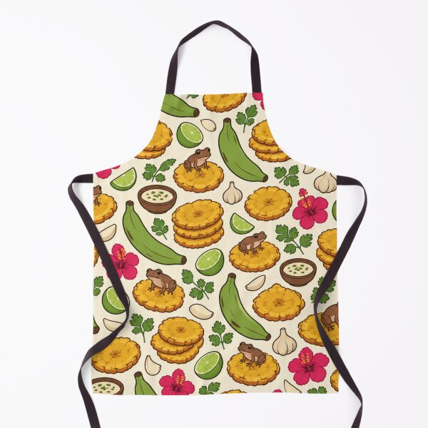 Item preview, Tostones Puerto Rican Food Pattern | Fried Plantains with Mojo, Limes, Hibiscus and Coqui Frogs designed and sold by StickyGuys.