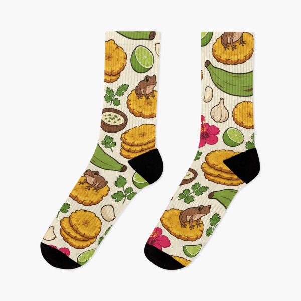 Item preview, Tostones Puerto Rican Food Pattern | Fried Plantains with Mojo, Limes, Hibiscus and Coqui Frogs designed and sold by StickyGuys.