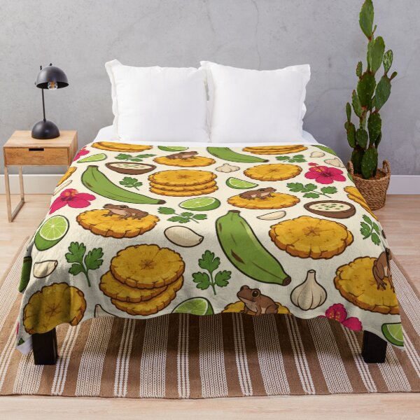 Item preview, Tostones Puerto Rican Food Pattern | Fried Plantains with Mojo, Limes, Hibiscus and Coqui Frogs designed and sold by StickyGuys.