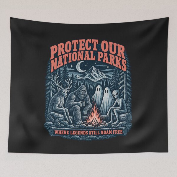 Item preview, Cryptid Camping Shirt, Bigfoot Mothman Alien Campfire Tee, Paranormal Forest Shirt, Vintage UFO Monster Outdoor Gift, T-shirt designed and sold by greatmar1.