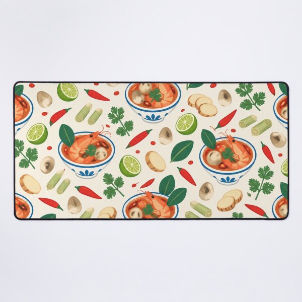 Item preview, Tom Yum Thai Food Pattern | Spicy Shrimp Soup Bowls with Chilies, Lime Leaves and Galangal designed and sold by StickyGuys.