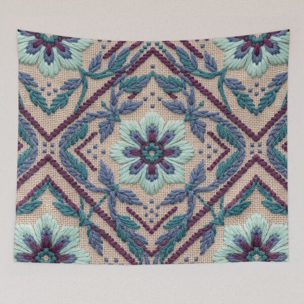 Item preview, Renaissance Floral Diamond Embroidered Tapestry Pattern designed and sold by GangisHouse.