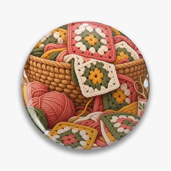 Item preview, Crochet Basket Overflowing with Squares – Crochet Humor Illustration designed and sold by Xnuery.