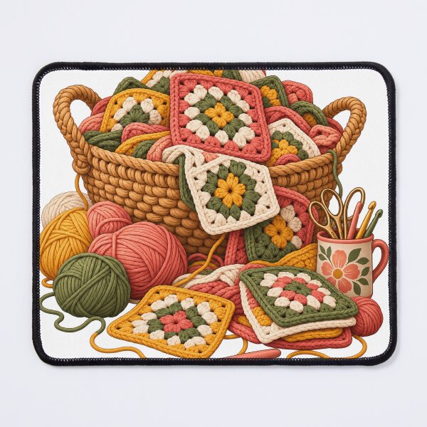 Item preview, Crochet Basket Overflowing with Squares – Crochet Humor Illustration designed and sold by Xnuery.