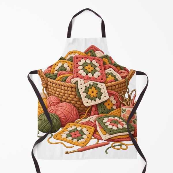 Item preview, Crochet Basket Overflowing with Squares – Crochet Humor Illustration designed and sold by Xnuery.