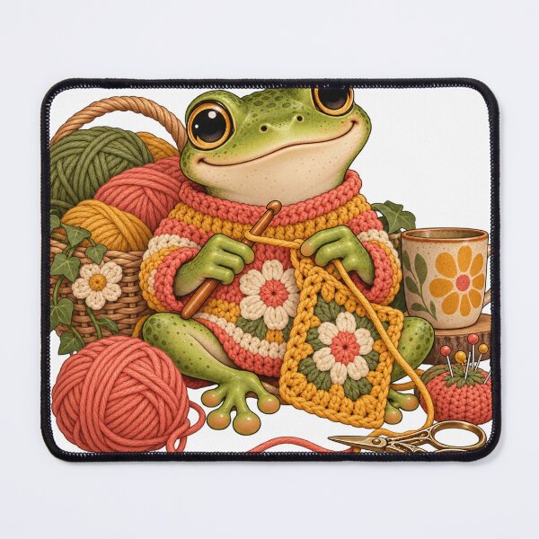 Item preview, Tiny Frog in a Crocheted Sweater – Crochet Humor Illustration designed and sold by Xnuery.