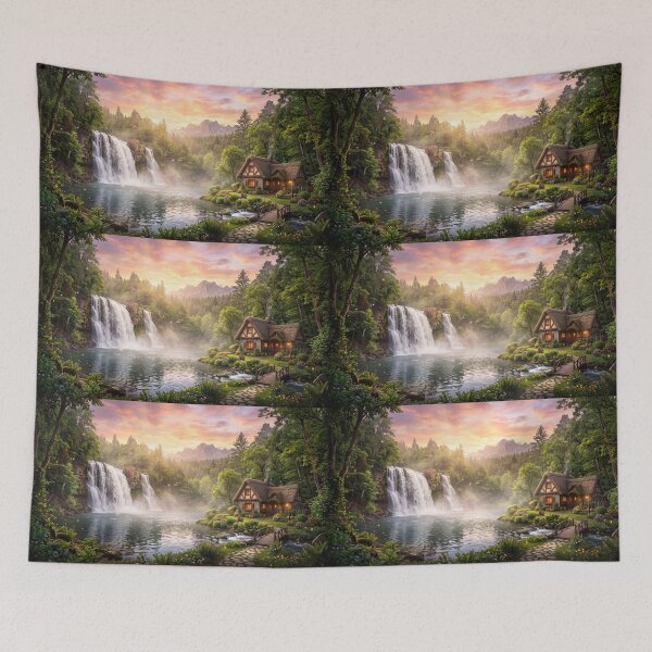 Item preview, Cottage Beside a Waterfall Pool designed and sold by amusefullife.