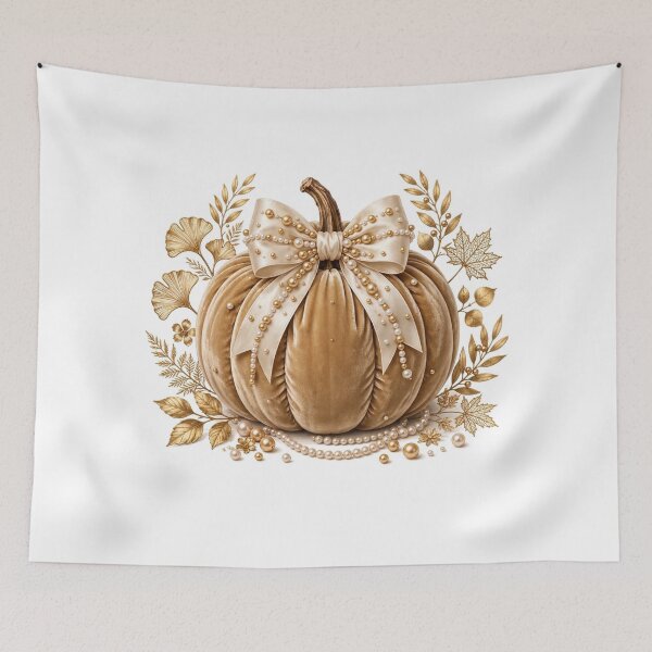 Item preview, Gold Velvet Pumpkin Pearl Bow Old Money Fall Luxury Decor designed and sold by ChotipahArt.