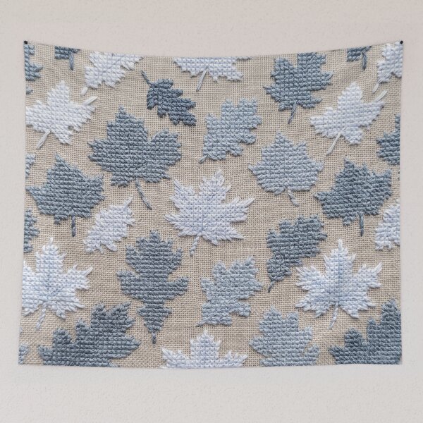 Item preview, Nordic Frost Grey Leaves Cross Stitch Pattern designed and sold by GangisHouse.