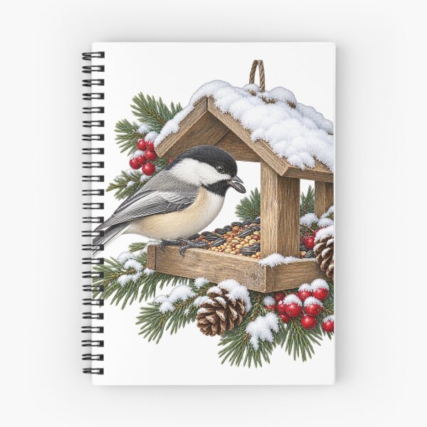 Item preview, Chickadee at a Winter Seed Feeder – Winter Birds Illustration designed and sold by Xnuery.