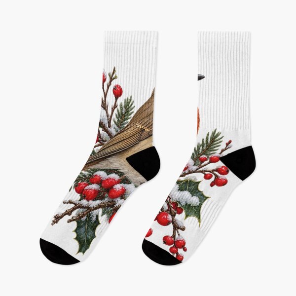 Item preview, Robin on Red Berry Twigs – Winter Birds Illustration designed and sold by Xnuery.
