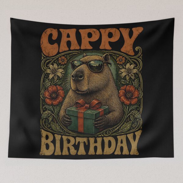 Item preview, Cappy Birthday Retro Vintage Aesthetic Capybara Present Flowers Gifts designed and sold by LeSoniPapaPrint.