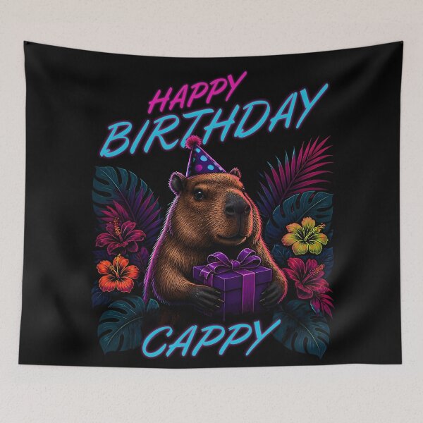 Item preview, Happy Birthday Cappy Tropical Neon Hawaiian Capybara Present Gifts designed and sold by LeSoniPapaPrint.