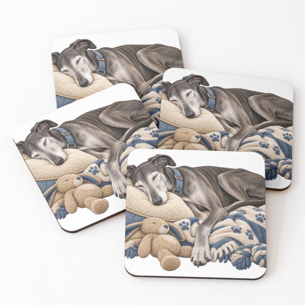 Item preview, Sleeping Senior Greyhound on a Cushion – Rescue Greyhound Illustration designed and sold by Xnuery.