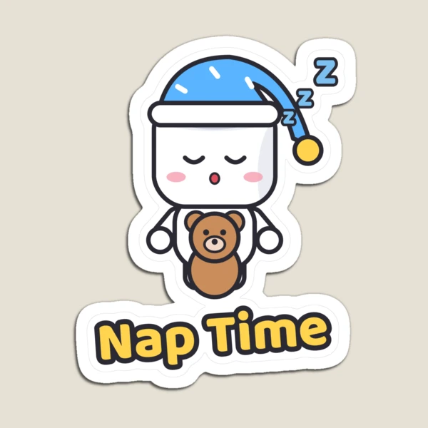 Sweet Dreams - Sleepy Marshmallow Pip with Teddy Bear and Nightcap — Magnet by BiMood