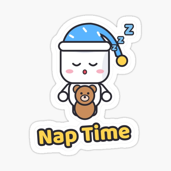 Sweet Dreams - Sleepy Marshmallow Pip with Teddy Bear and Nightcap — Sticker by BiMood