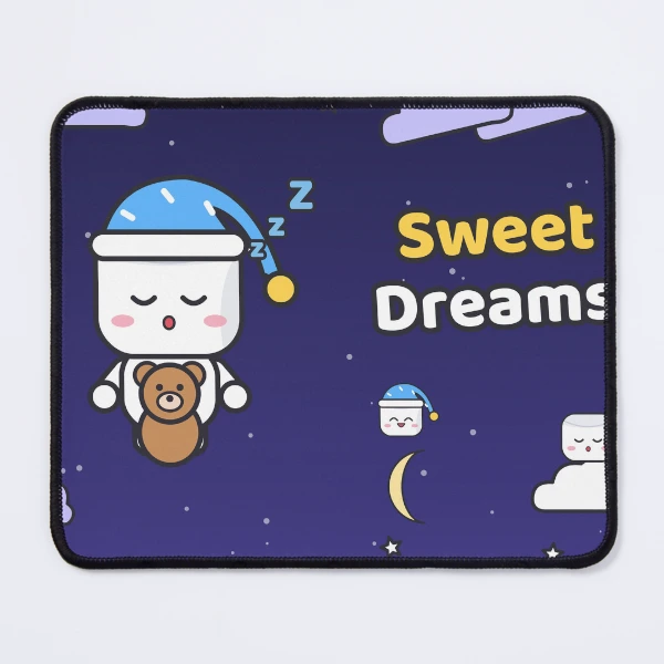 Sweet Dreams - Sleepy Marshmallow Pip with Teddy Bear and Nightcap — Mouse Pad by BiMood