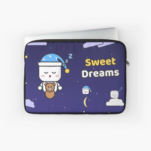 Sweet Dreams - Sleepy Marshmallow Pip with Teddy Bear and Nightcap — Laptop Sleeve by BiMood