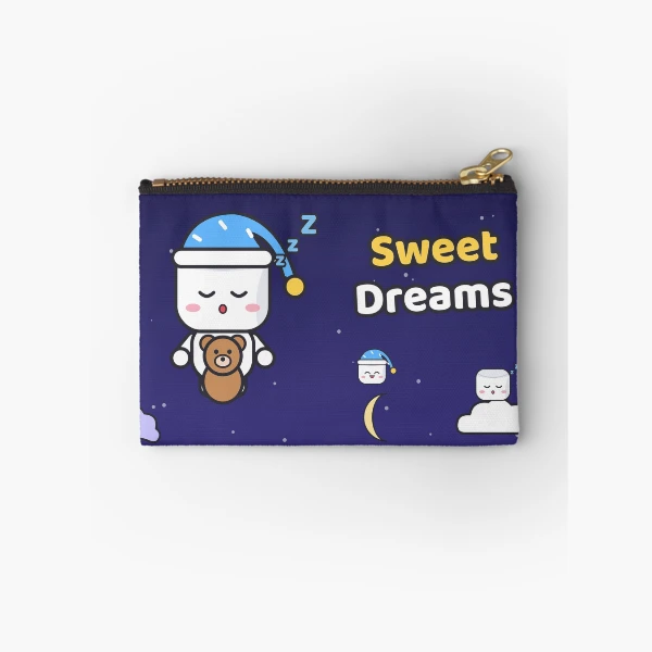 Sweet Dreams - Sleepy Marshmallow Pip with Teddy Bear and Nightcap — Zipper Pouch by BiMood