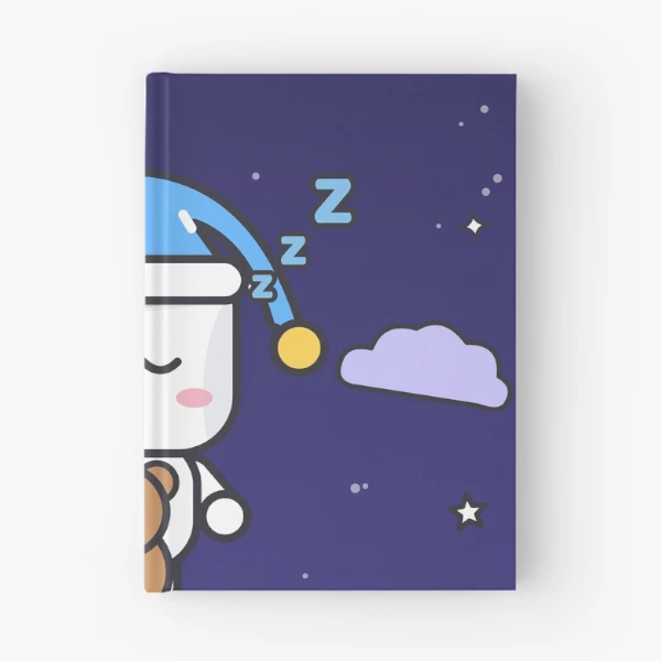 Sweet Dreams - Sleepy Marshmallow Pip with Teddy Bear and Nightcap — Spiral Notebook by BiMood