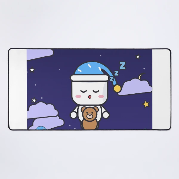 Sweet Dreams - Sleepy Marshmallow Pip with Teddy Bear and Nightcap — Mouse Pad by BiMood
