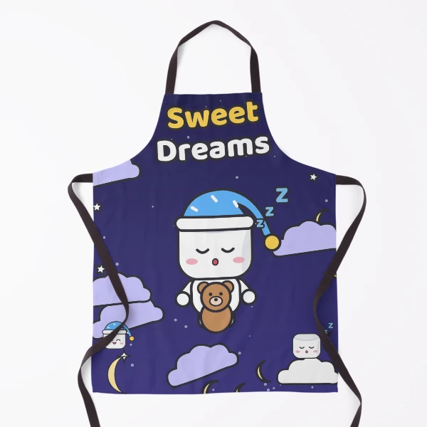 Sweet Dreams - Sleepy Marshmallow Pip with Teddy Bear and Nightcap — Apron by BiMood