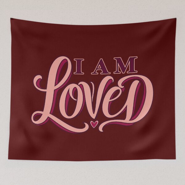 Item preview, I Am Loved – Pink & Burgundy Heart Typography designed and sold by symbolic Tees.