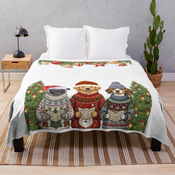 Item preview, Christmas Caroling Dogs – Cute Golden Retriever, Pug & Beagle in Holiday Sweaters Singing Carols  designed and sold by VibranPalette.