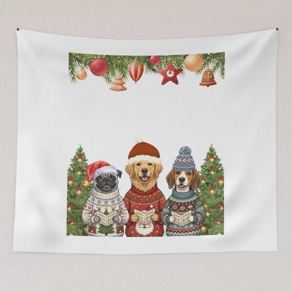 Item preview, Christmas Caroling Dogs – Cute Golden Retriever, Pug & Beagle in Holiday Sweaters Singing Carols  designed and sold by VibranPalette.
