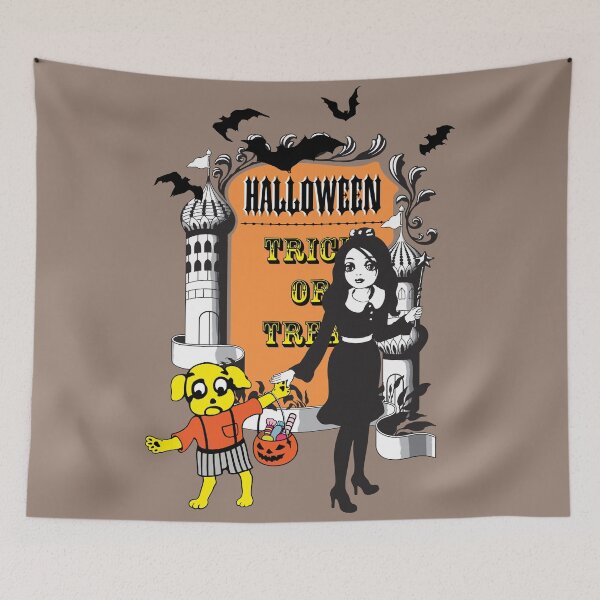 Item preview, Vintage Halloween Cartoon Dog and Doll at the Castle designed and sold by cremedecolor.