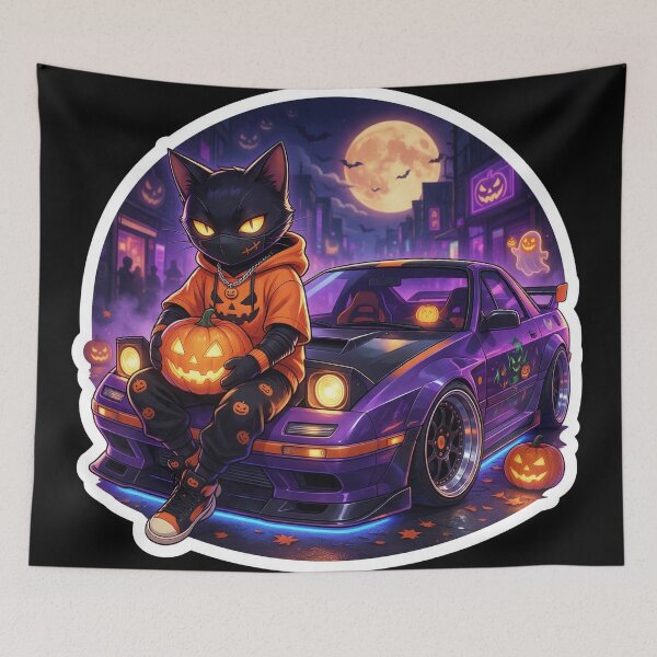 Item preview, Halloween Neon Cat with Drift Car designed and sold by ELmestka.