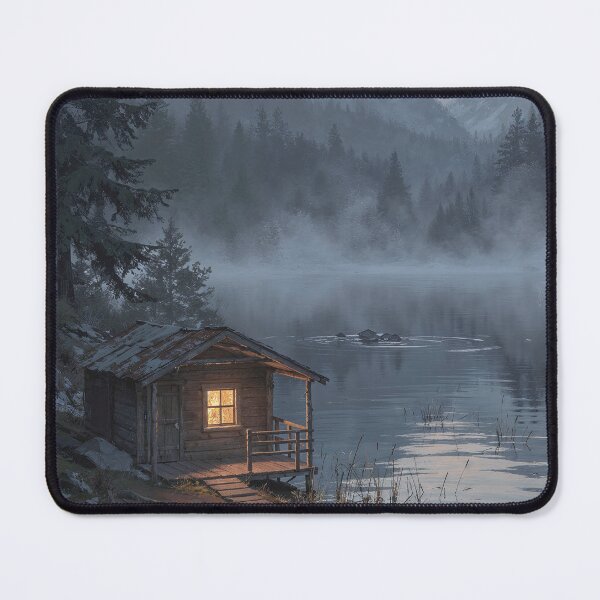 Item preview, Foggy Lakeside Cabin | Cozy Mountain Forest Landscape designed and sold by RC Design.
