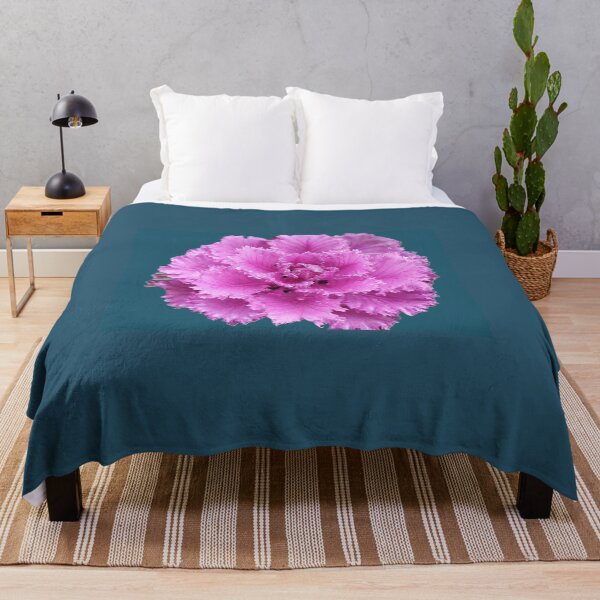 Item preview, beautiful lilac-pink natural flower, Ornamental Cabbage curly flower on a turquoise background, close-up. designed and sold by ollgast5.