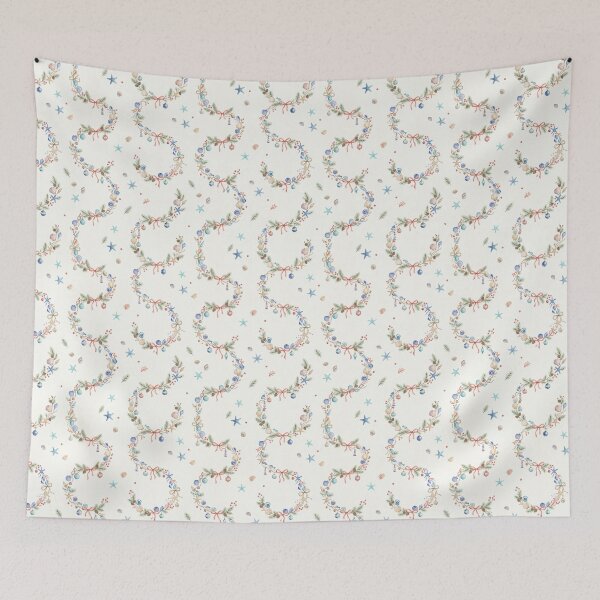 Item preview, Coastal Christmas Pattern with Seashells, Starfish, Red Bows & Ornaments designed and sold by Sea Gem.