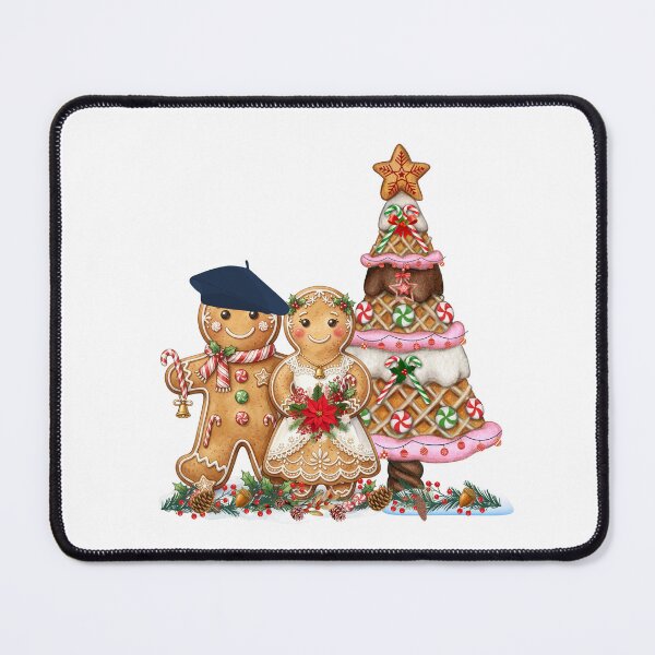 Item preview, Watercolor Gingerbread Couple– Parisian Gingerbread Man with Beret and Bride with Waffle Christmas Tree designed and sold by VibranPalette.