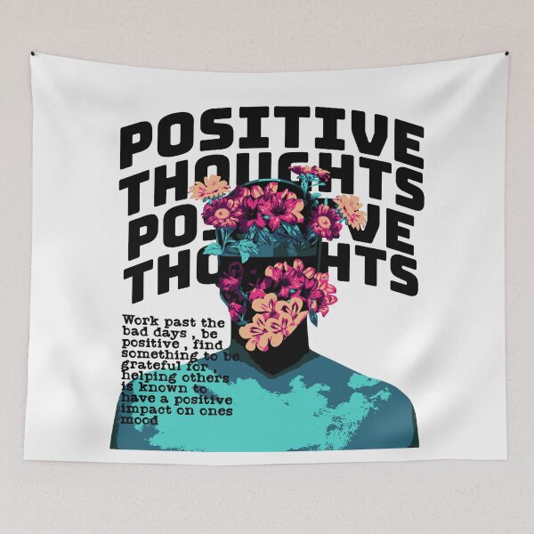 Item preview, POSITIVE THOUGHTS - Collage and quote (Black) designed and sold by Discothreadz.