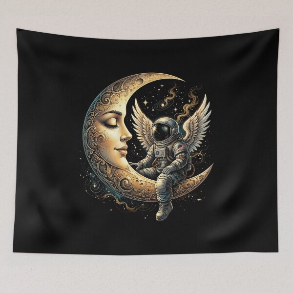 Item preview, Celestial Serenade-Winged Astronaut & Crescent Moon Graphic Artwork designed and sold by HexOne.