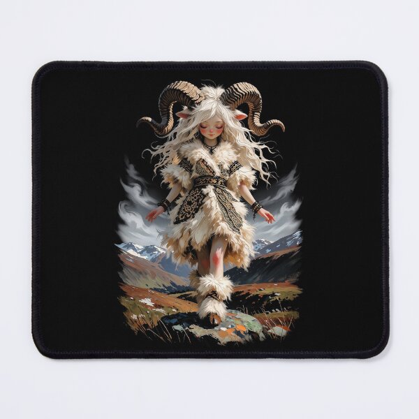 Item preview, Mystic Aries Guardian-Mountain Fae & Curved Horns Fantasy Illustration designed and sold by HexOne.