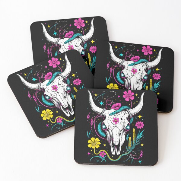 Item preview, Neon Bull Skull Desert Floral Western Snake designed and sold by Stupid Shirts.