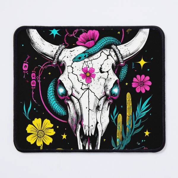 Item preview, Neon Bull Skull Desert Floral Western Snake designed and sold by Stupid Shirts.