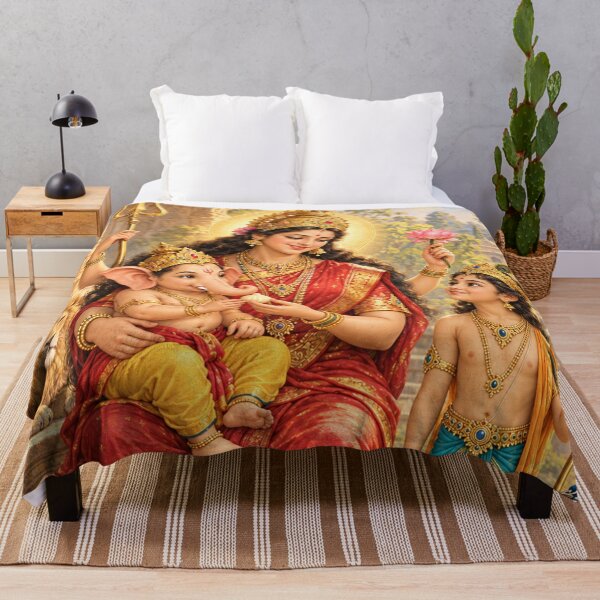 Item preview, Mother Durga with Bala Ganesha and Kartikeya — Divine Family Art designed and sold by Homyar.