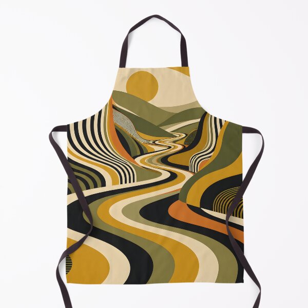 Item preview, Golden Sun Over Abstract Rolling Hills – Retro Geometric Landscape in Mustard and Olive Green designed and sold by Amalia Gutyz.