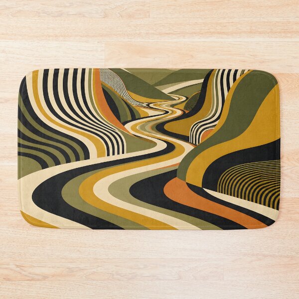 Item preview, Golden Sun Over Abstract Rolling Hills – Retro Geometric Landscape in Mustard and Olive Green designed and sold by Amalia Gutyz.