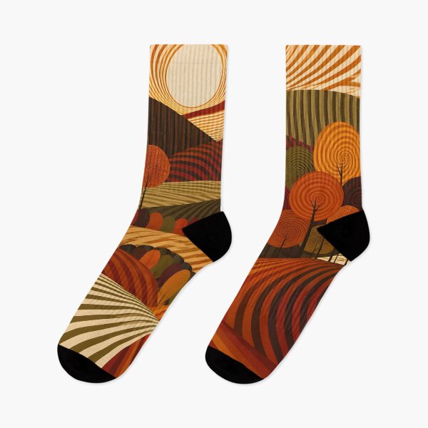 Item preview, Retro Autumn Landscape with Spiral Trees – Orange and Burgundy Geometric Hills designed and sold by Amalia Gutyz.