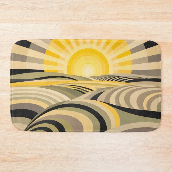 Item preview, Radiant Golden Sunrise Over Geometric Hills – Minimalist Retro Sunburst Landscape designed and sold by Amalia Gutyz.